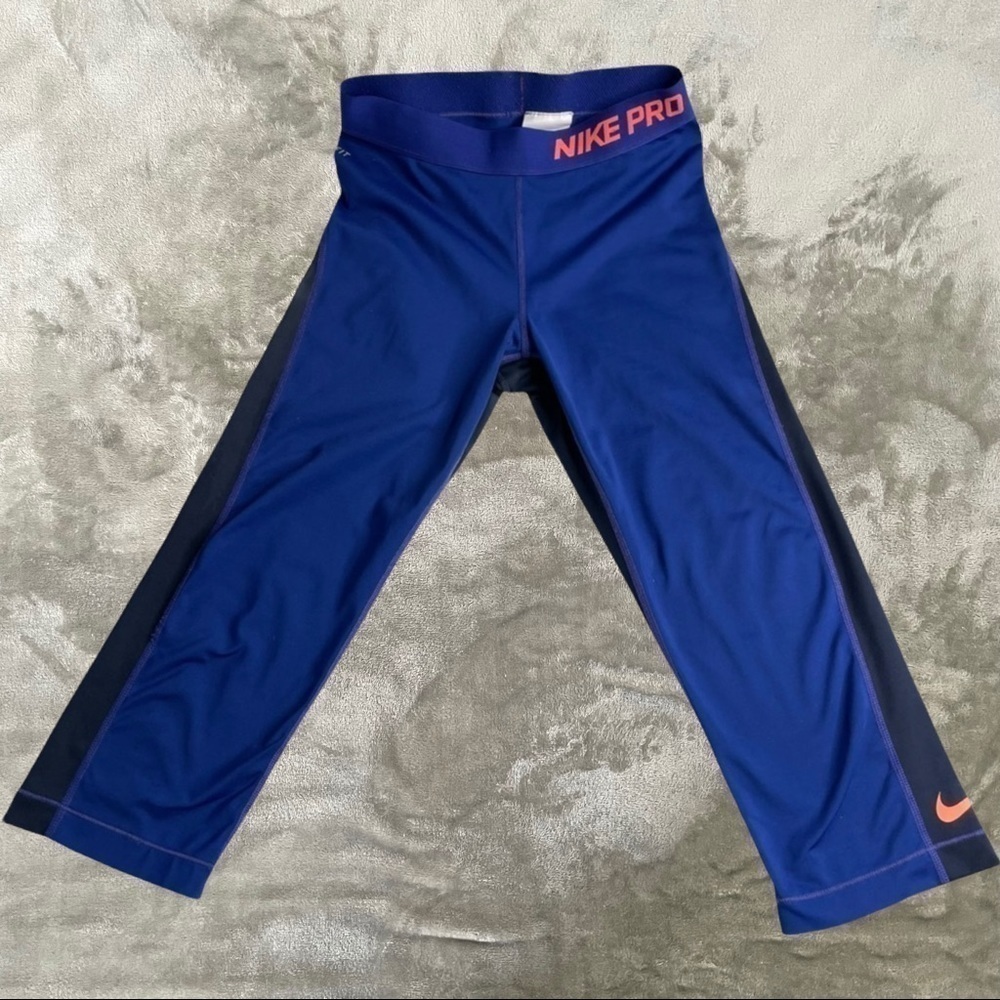 Nike Pro Dri-FIT Women's Small Blue Color Block Cropped Capri Leggings Running